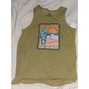 T & B Girls Tank Top L (10/12) Olive Green Surfboard Graphic Expand Your Horizon